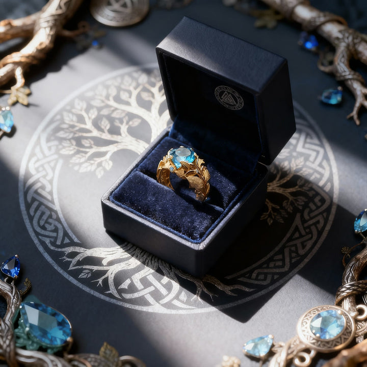 FREE Today: Blue Topaz Yggdrasil Gold Color Leaf Ring - image 4