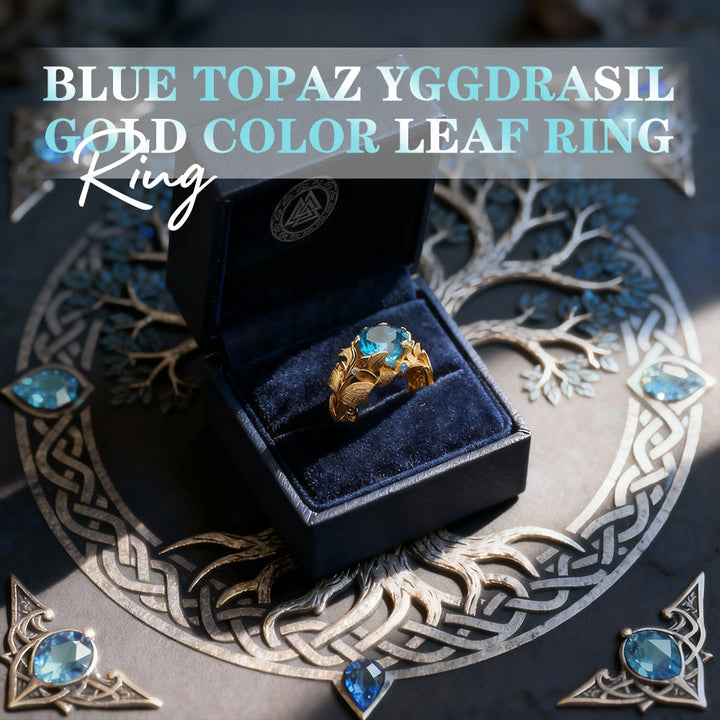 FREE Today: Blue Topaz Yggdrasil Gold Color Leaf Ring - image 2