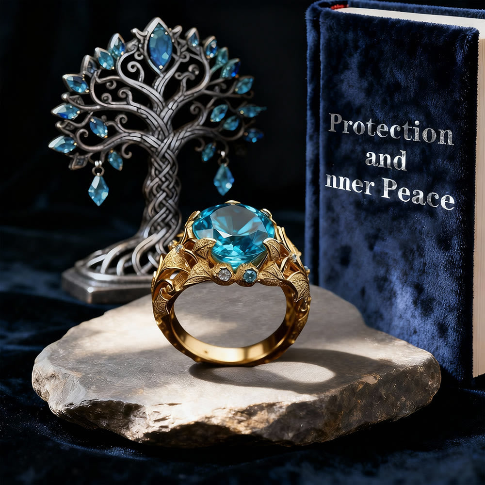 FREE Today: Blue Topaz Yggdrasil Gold Color Leaf Ring - image 3