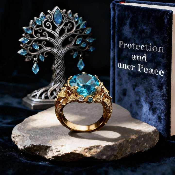 FREE Today: Blue Topaz Yggdrasil Gold Color Leaf Ring - image 3