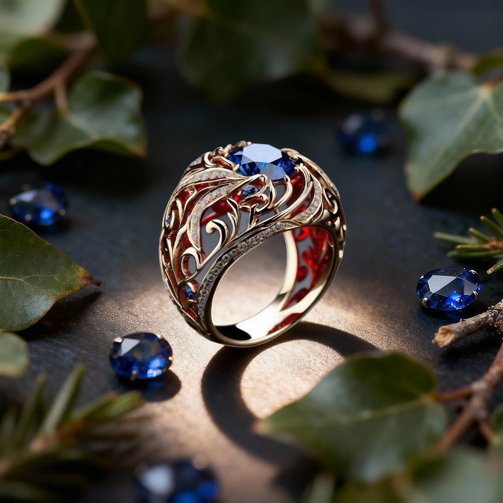 FREE Today: Hollow Gold Filigree Sapphire Ring - US 10 - image 0