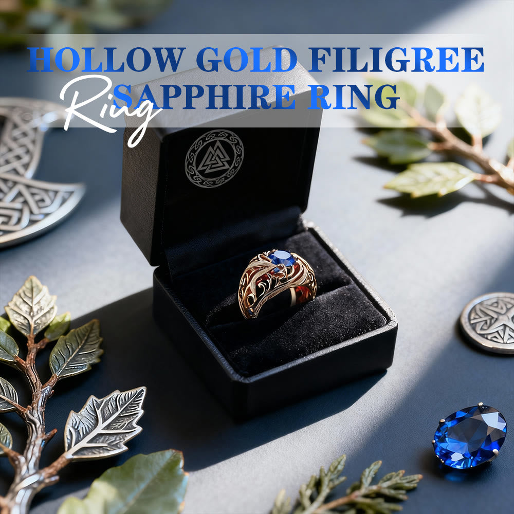 FREE Today: Hollow Gold Filigree Sapphire Ring - image 2