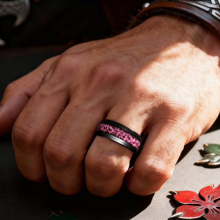 FREE Today: 8mm Men Peach Petal Inlay Black Ring - image 1