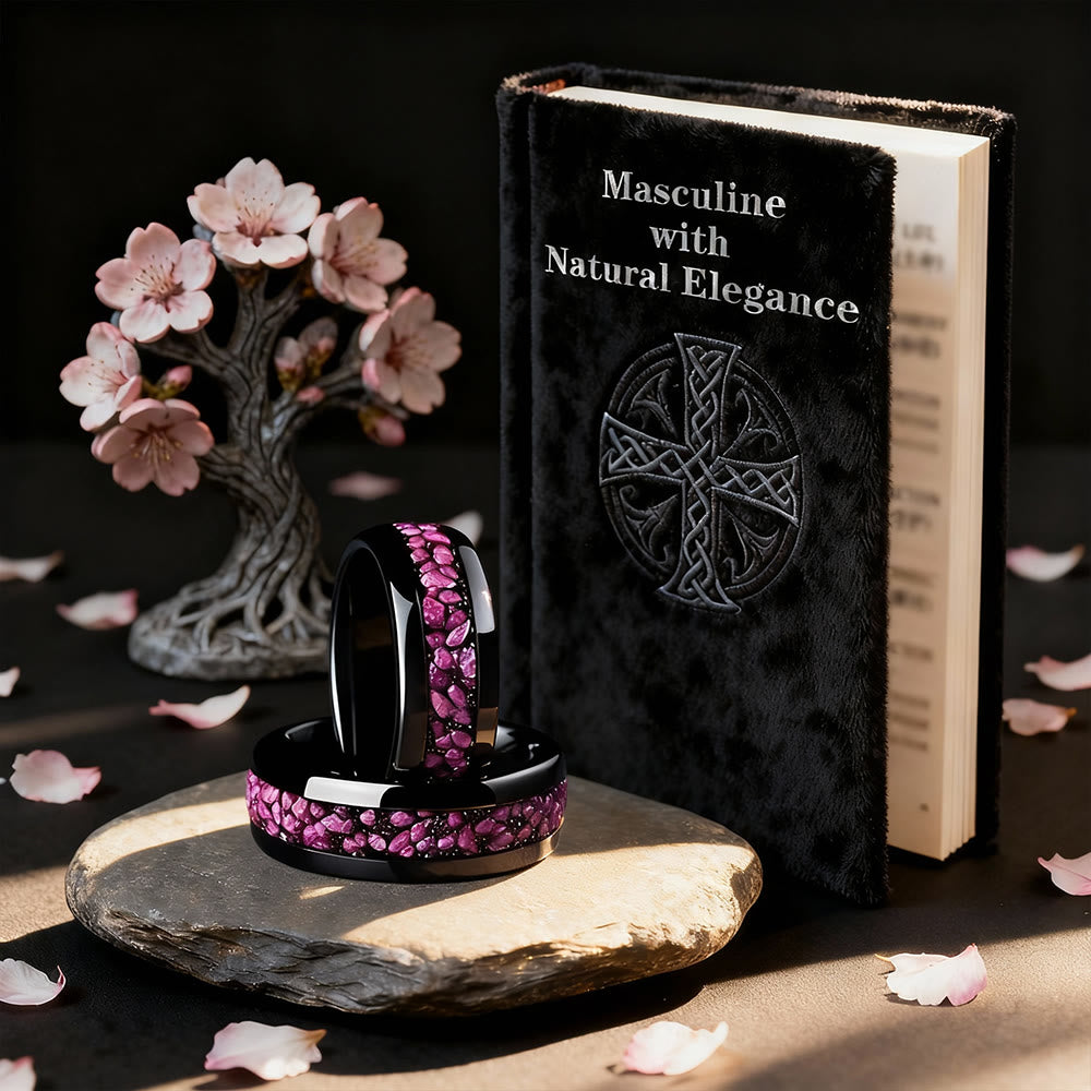 FREE Today: 8mm Men Peach Petal Inlay Black Ring - image 3