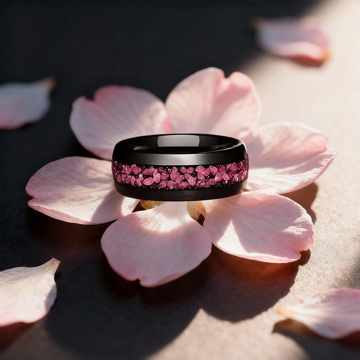 FREE Today: 8mm Men Peach Petal Inlay Black Ring - US 13 - image 0