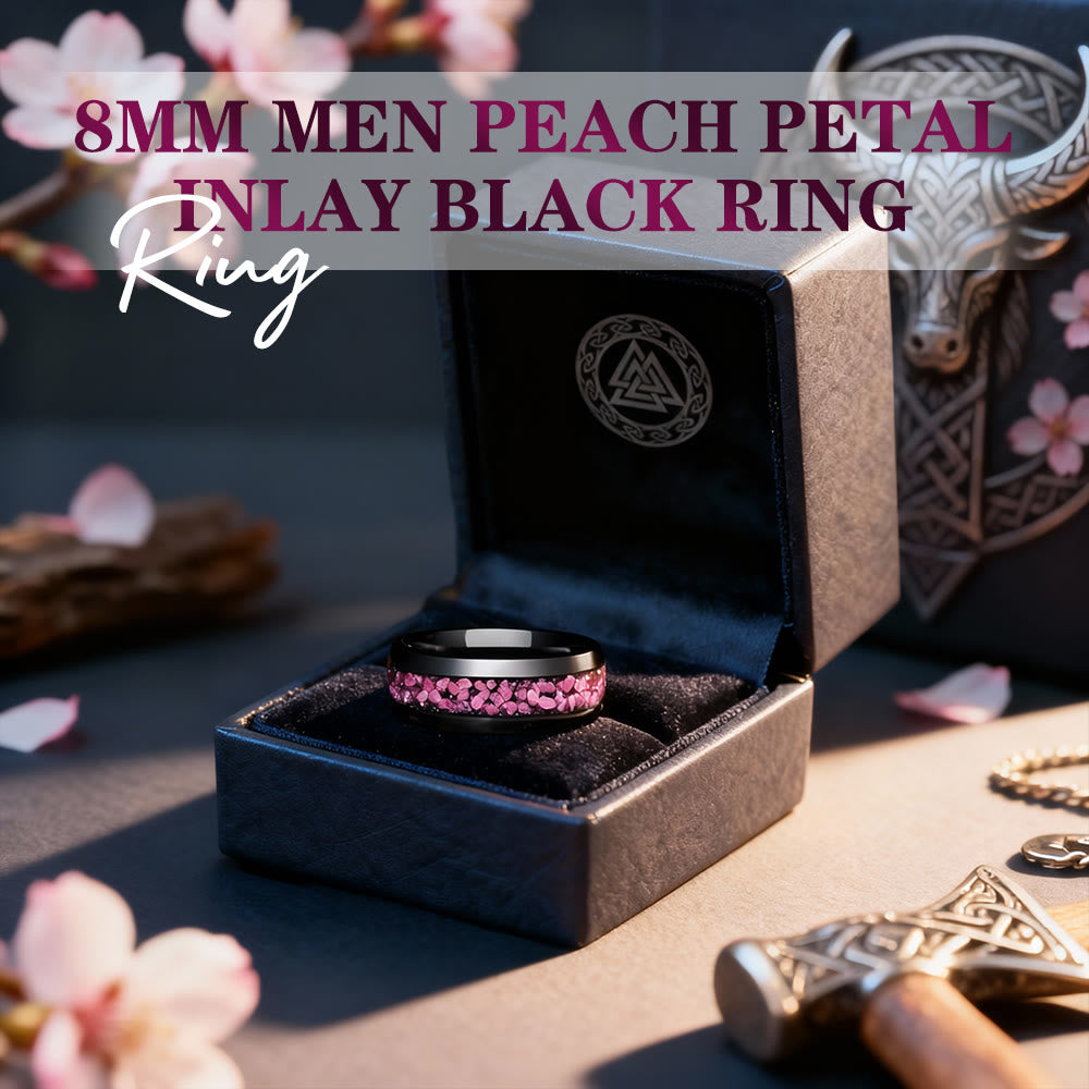 FREE Today: 8mm Men Peach Petal Inlay Black Ring - image 2