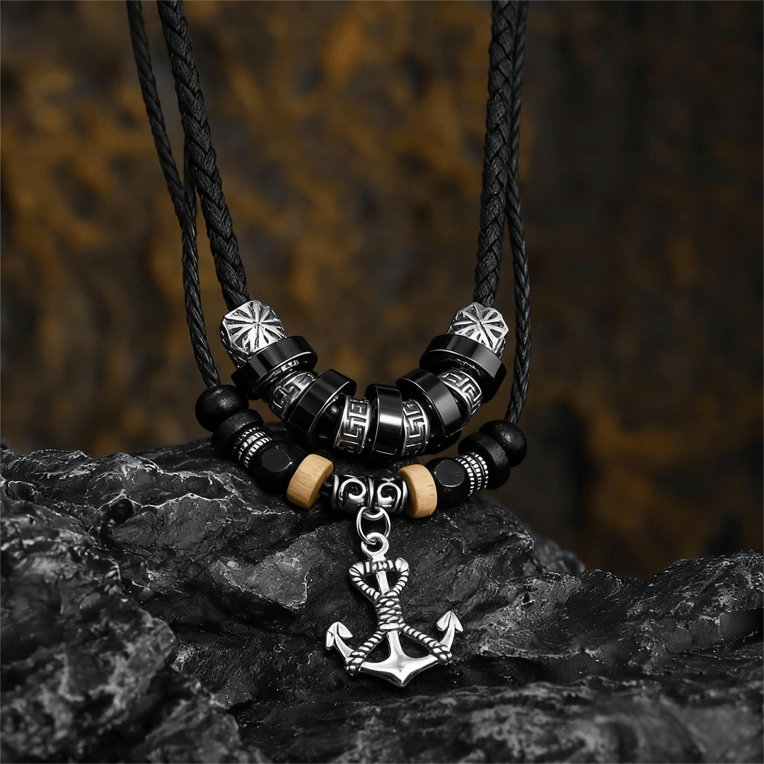 WorldNorse Geometric Engraved Bead Anchor Pendant Necklace - image 2