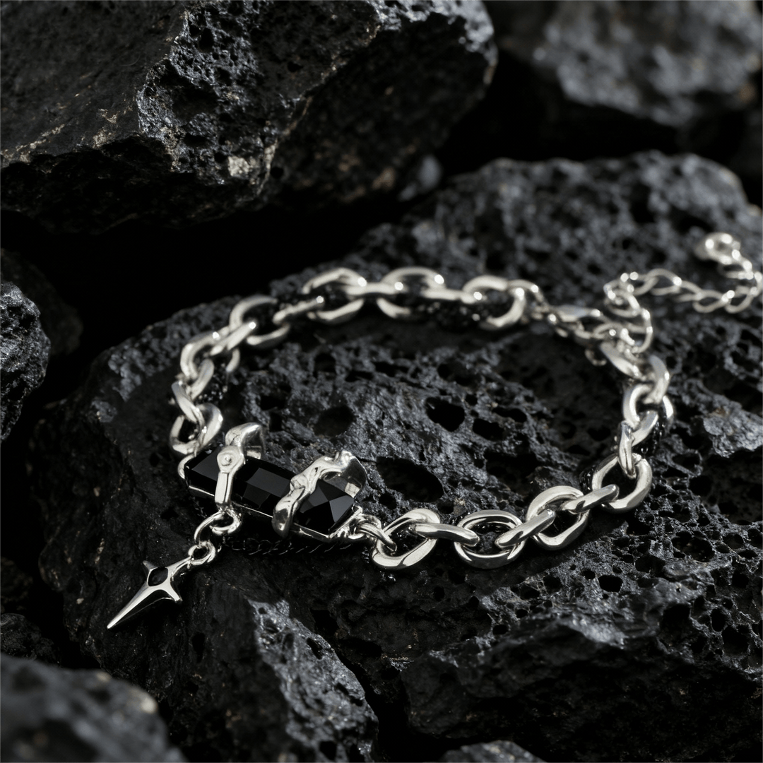 FREE Today: Metallic Link Gem Star Charm Bracelet - Black - image 0