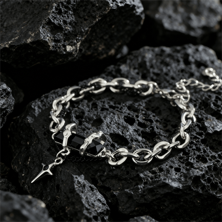 FREE Today: Metallic Link Gem Star Charm Bracelet - Black - image 0