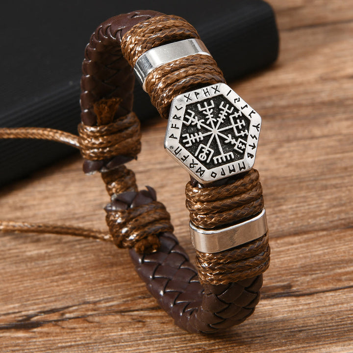 FREE Today: Viking Rune Adorned Twisted Leather Bracelet - Brown - image 0