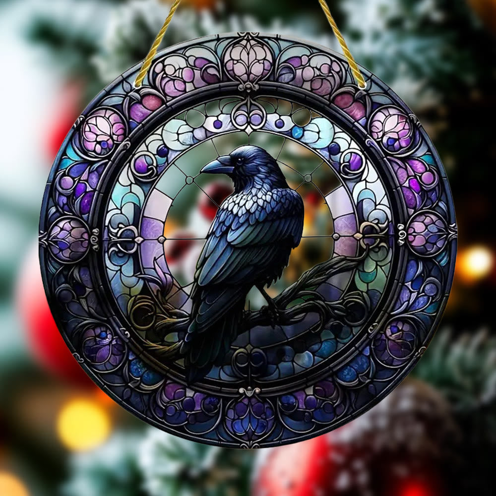 WorldNorse Violet Tone Stained Glass Raven Christmas Hanging Ornament - image 2