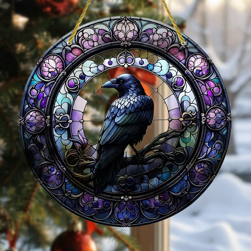 WorldNorse Violet Tone Stained Glass Raven Christmas Hanging Ornament - image 1