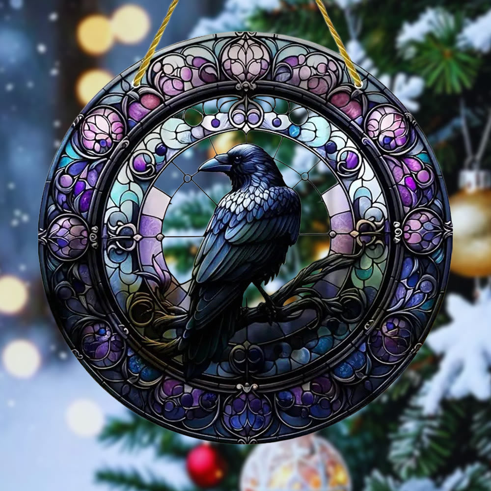 WorldNorse Violet Tone Stained Glass Raven Christmas Hanging Ornament - Raven - image 0