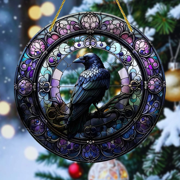 WorldNorse Violet Tone Stained Glass Raven Christmas Hanging Ornament - Raven - image 0