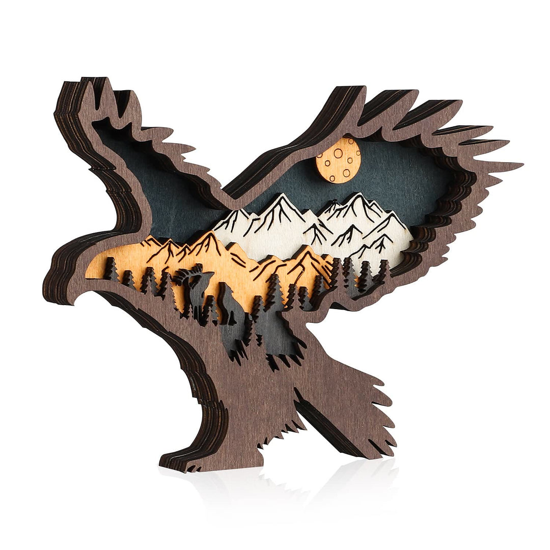 WorldNorse Christmas Soaring Eagle Nightscape Wooden Decoration - Without Light - image 0