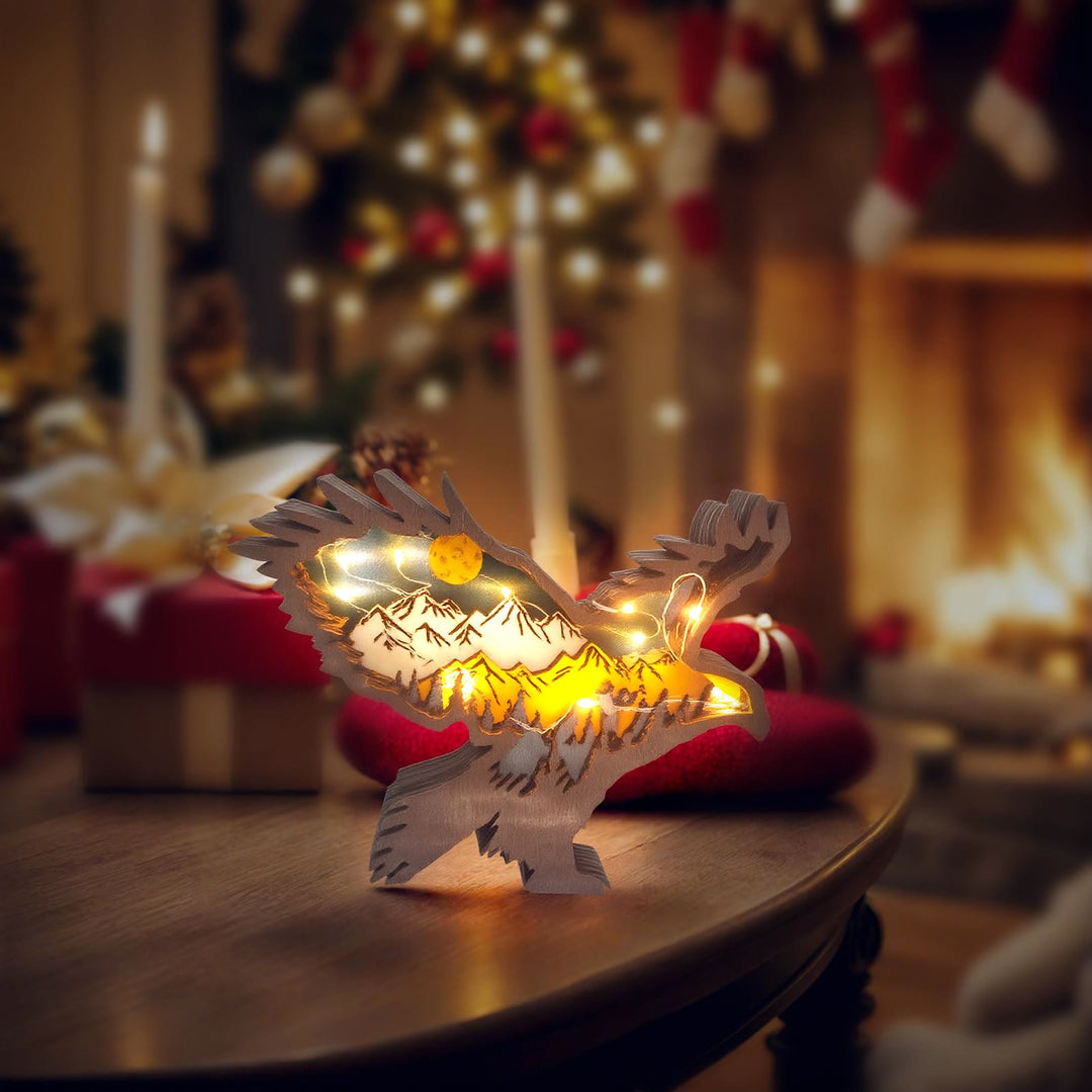 WorldNorse Christmas Soaring Eagle Nightscape Wooden Decoration - image 4