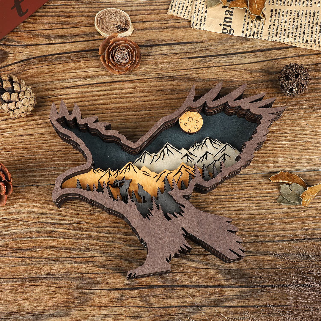 WorldNorse Christmas Soaring Eagle Nightscape Wooden Decoration - image 6
