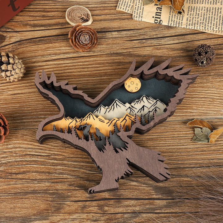 WorldNorse Christmas Soaring Eagle Nightscape Wooden Decoration - image 6