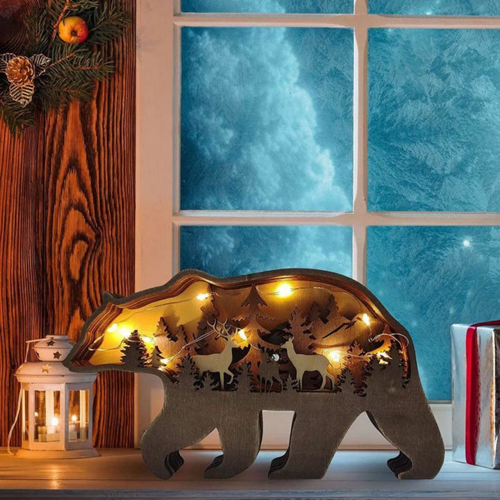 WorldNorse Christmas Wandering Bear Deer Grove Wooden Decoration - With Light - image 1