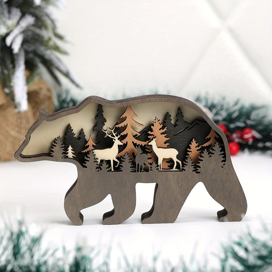 WorldNorse Christmas Wandering Bear Deer Grove Wooden Decoration - Without Light - image 0