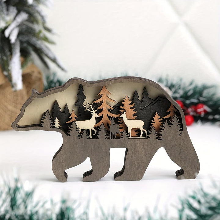 WorldNorse Christmas Wandering Bear Deer Grove Wooden Decoration - Without Light - image 0