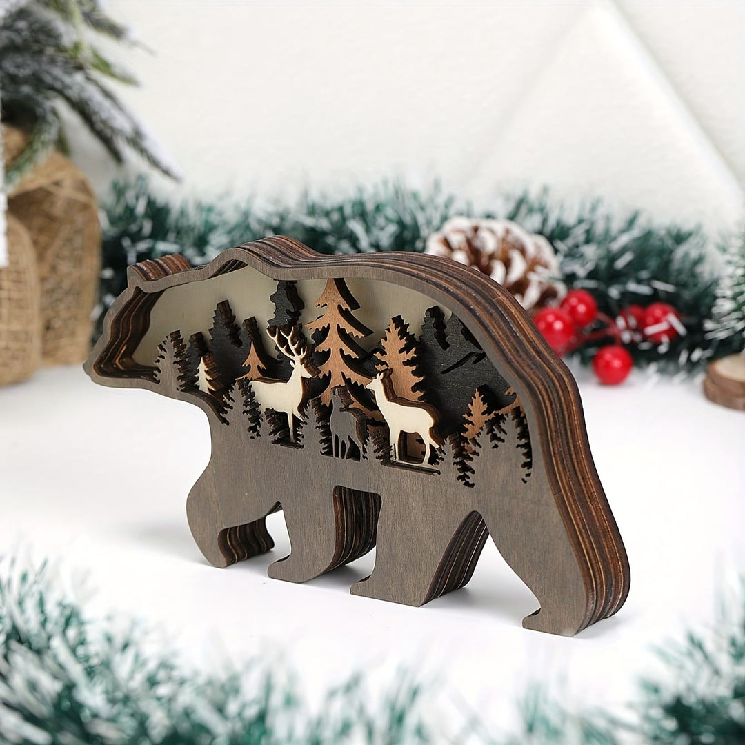 WorldNorse Christmas Wandering Bear Deer Grove Wooden Decoration - image 4
