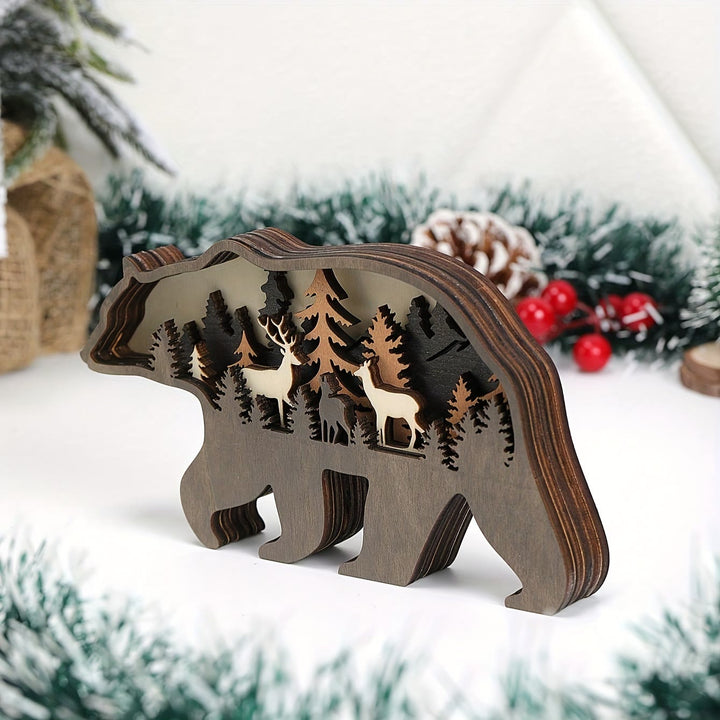 WorldNorse Christmas Wandering Bear Deer Grove Wooden Decoration - image 4