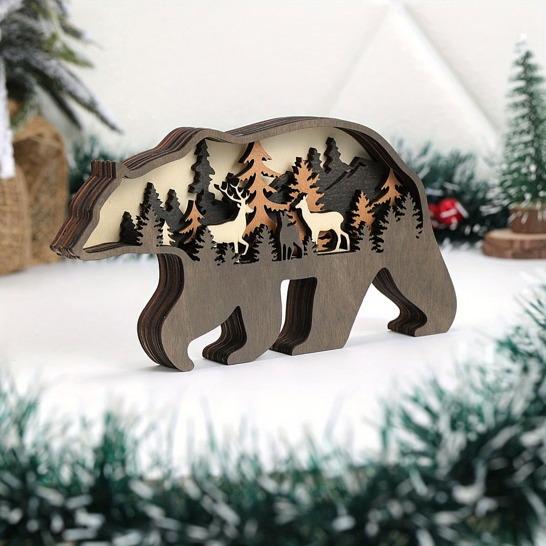 WorldNorse Christmas Wandering Bear Deer Grove Wooden Decoration - image 3