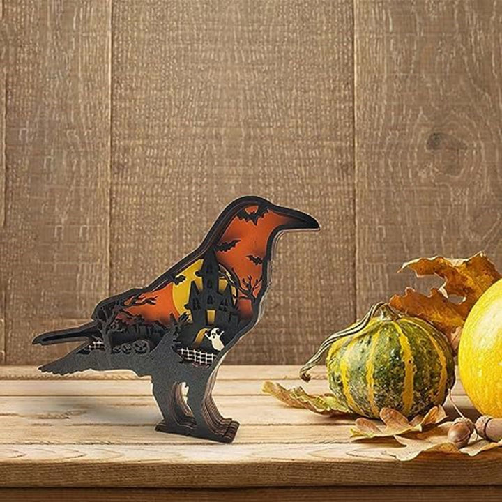 WorldNorse Christmas Raven Haunted Castle Pumpkin Wooden Decoration - image 3