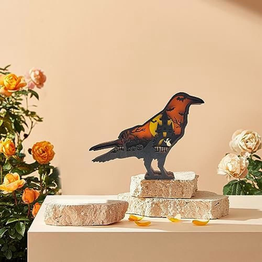 WorldNorse Christmas Raven Haunted Castle Pumpkin Wooden Decoration - image 6