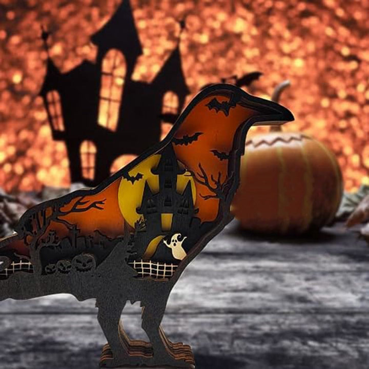 WorldNorse Christmas Raven Haunted Castle Pumpkin Wooden Decoration - Without Light - image 0