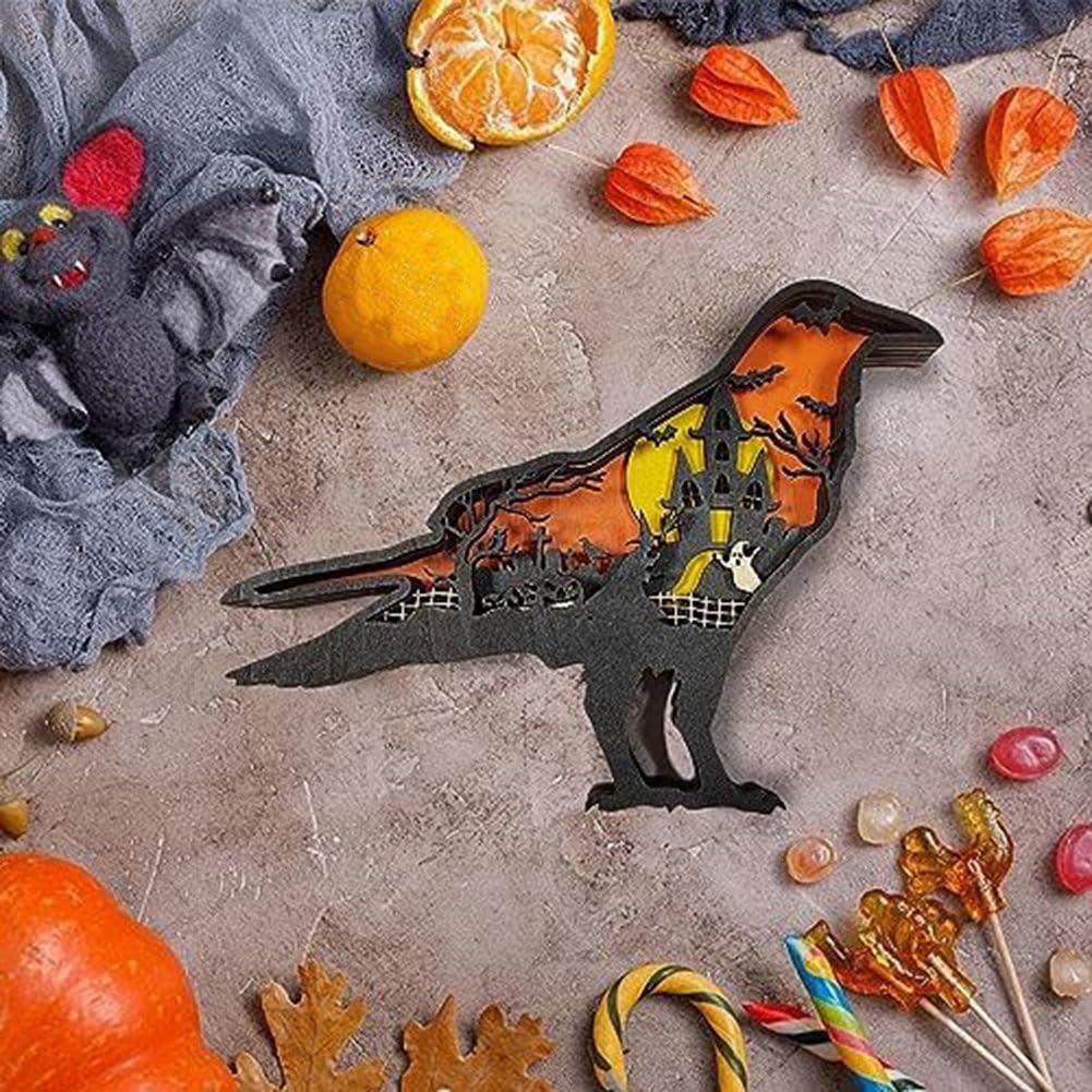 WorldNorse Christmas Raven Haunted Castle Pumpkin Wooden Decoration - image 7