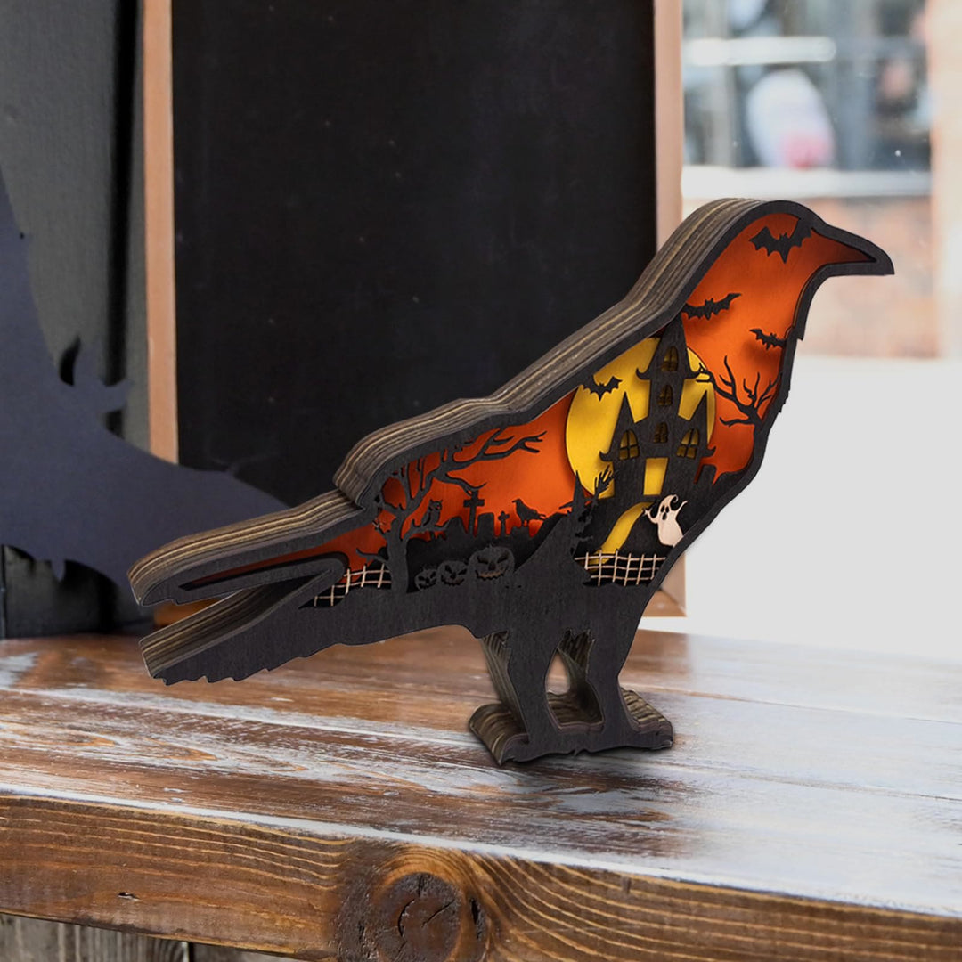 WorldNorse Christmas Raven Haunted Castle Pumpkin Wooden Decoration - image 4