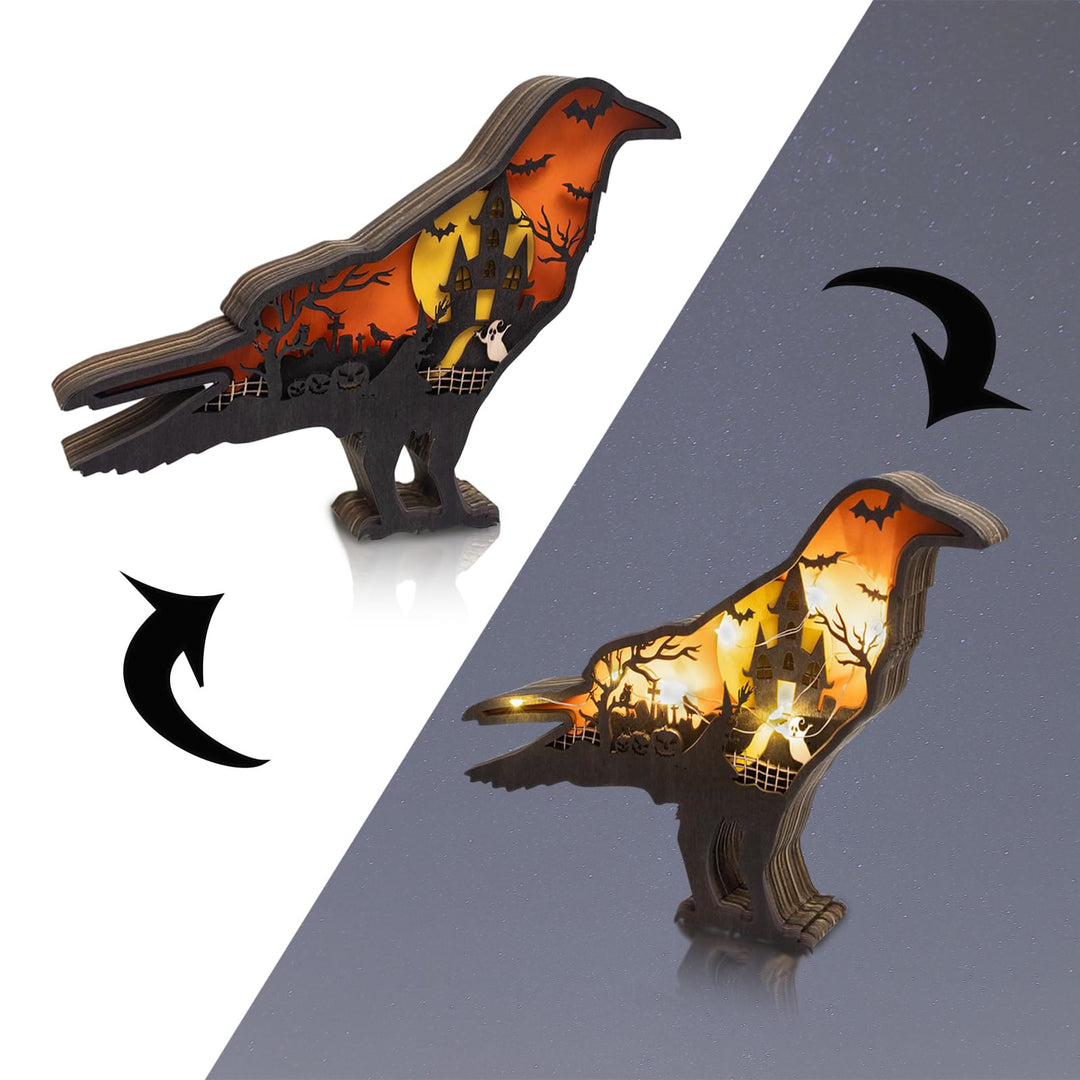 WorldNorse Christmas Raven Haunted Castle Pumpkin Wooden Decoration - image 2