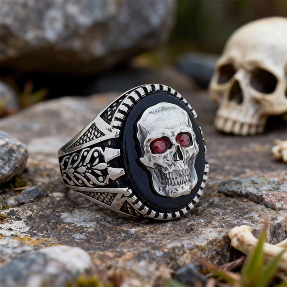 FREE Today: Gothic Skull with Red Eyes Signet Ring - US 12 - image 0