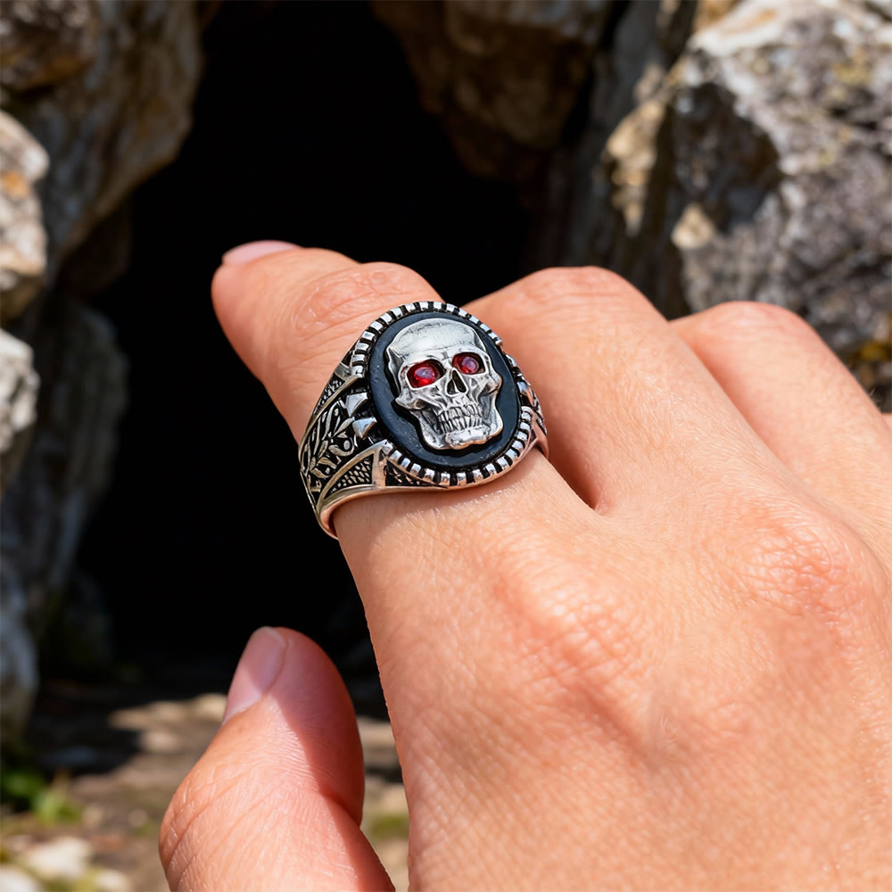 FREE Today: Gothic Skull with Red Eyes Signet Ring - image 1