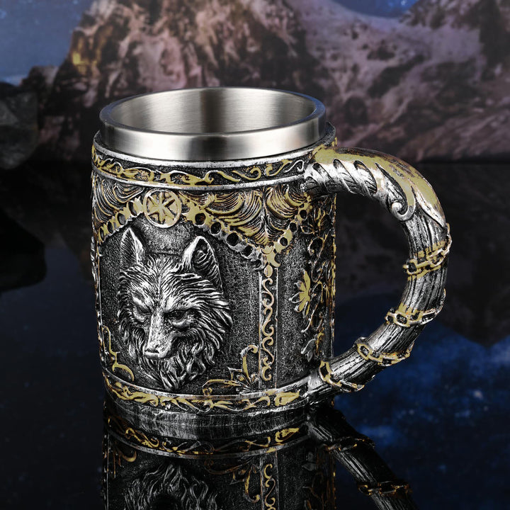 WorldNorse Wolf Head Encrusted Scroll Mug - image 1