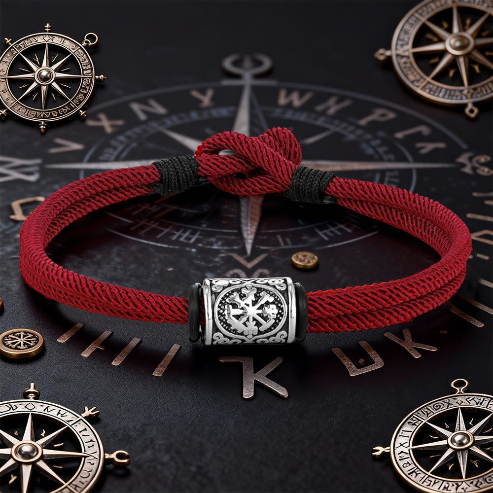WorldNorse Viking Compass Runes Double Strand Braided Bracelet - Wine Red - 21 cm - image 8
