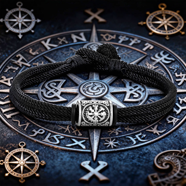 FREE Today: Viking Compass Runes Double Strand Braided Bracelet - Black - 21 cm - image 0