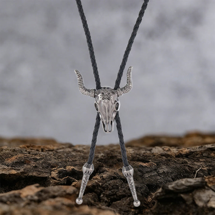 WorldNorse Bull Skull Motif Braided Leather Necklace - image 4