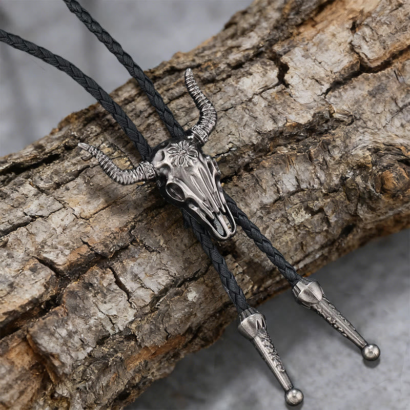 FREE Today: Bull Skull Motif Braided Leather Necklace - Retro Silver - image 3