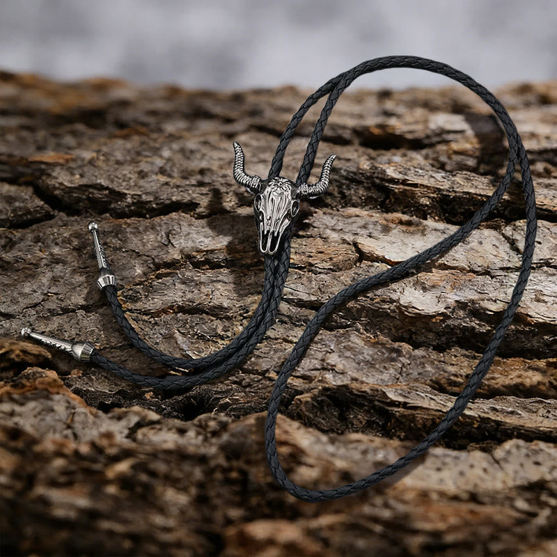 WorldNorse Bull Skull Motif Braided Leather Necklace - image 5