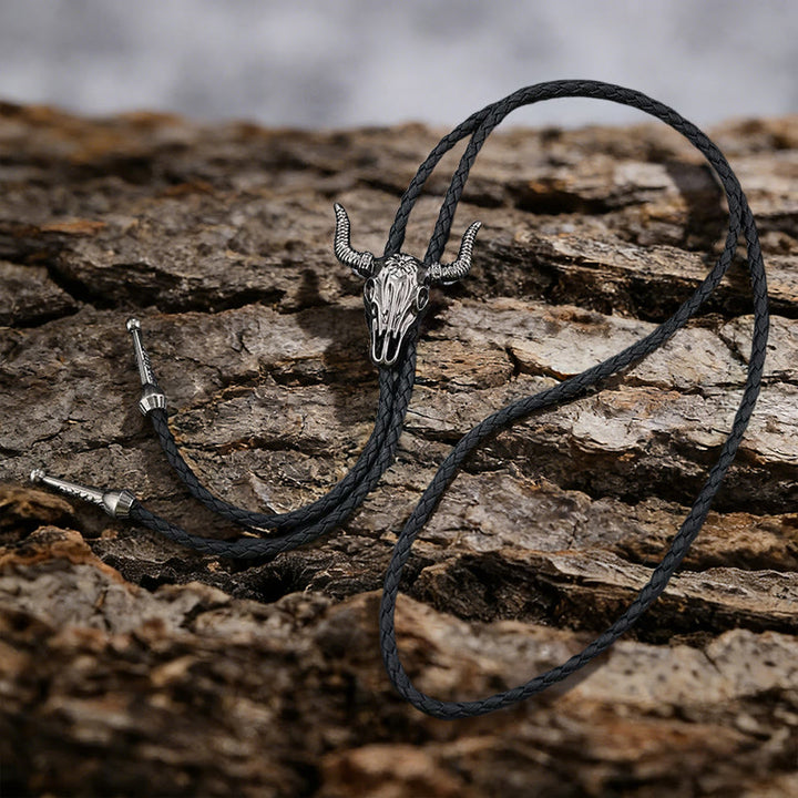 WorldNorse Bull Skull Motif Braided Leather Necklace - image 5