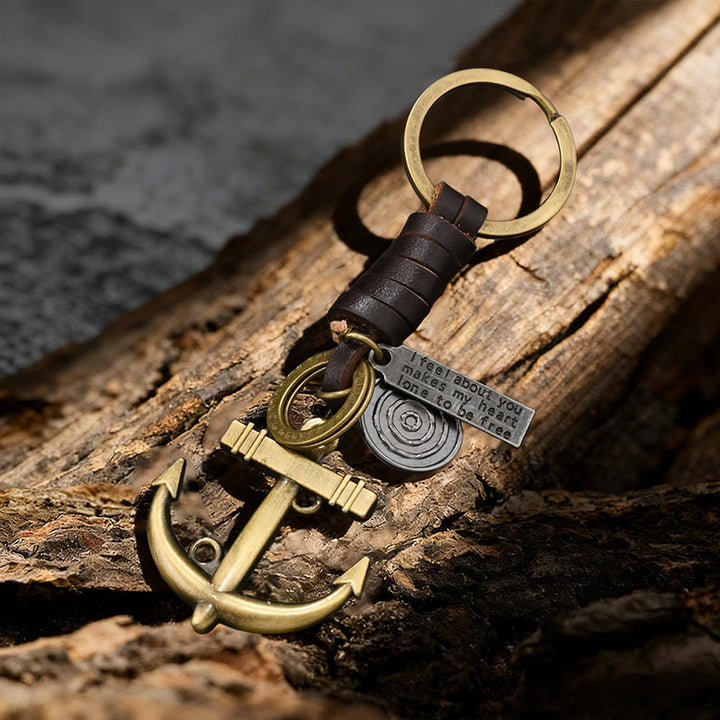 WorldNorse Anchor Motif Leather Wrapped Keychain - image 3