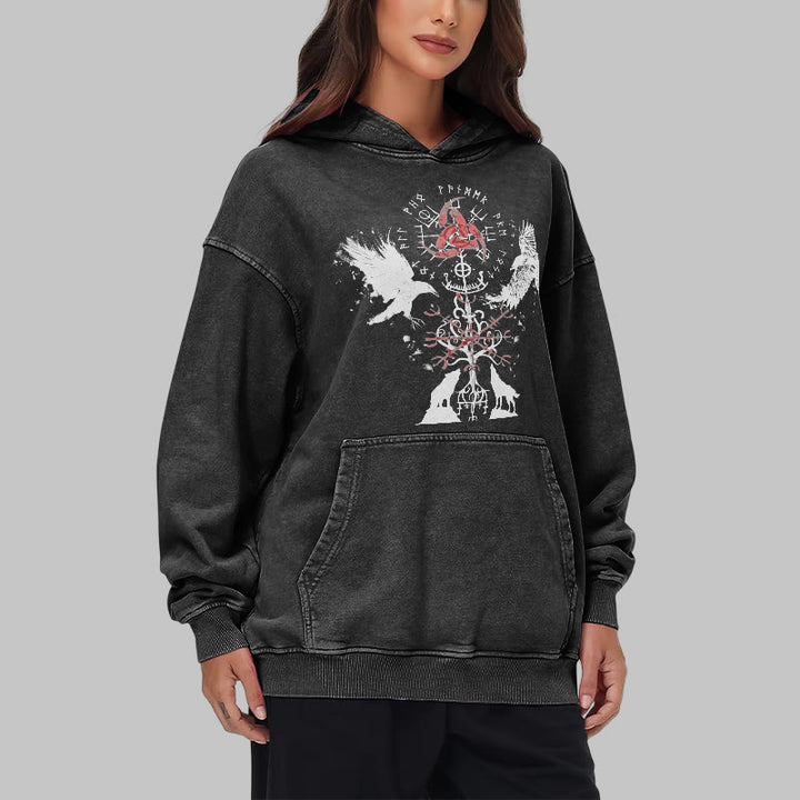 WorldNorse Vegvisir Raven Wolf Yggdrasil Washed Hoodie - image 8