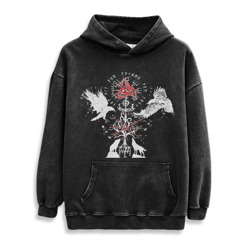 WorldNorse Vegvisir Raven Wolf Yggdrasil Washed Hoodie - image 2