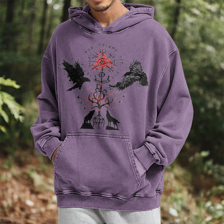 WorldNorse Vegvisir Raven Wolf Yggdrasil Washed Hoodie - image 25