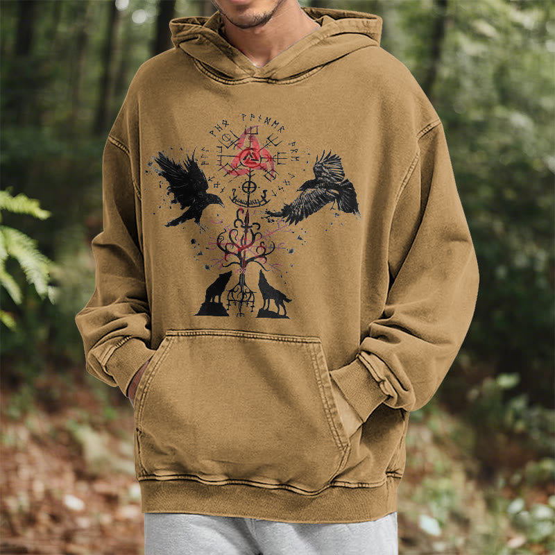 WorldNorse Vegvisir Raven Wolf Yggdrasil Washed Hoodie - image 21