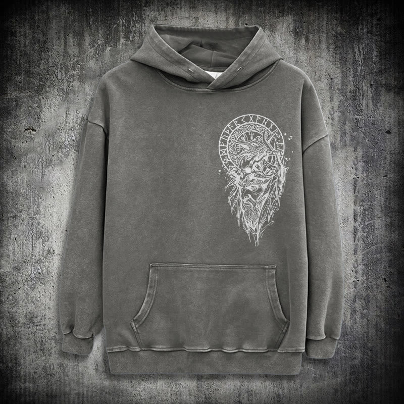 WorldNorse Viking Elder Rune Emblem Washed Hoodie - Grey - 3XL - image 12