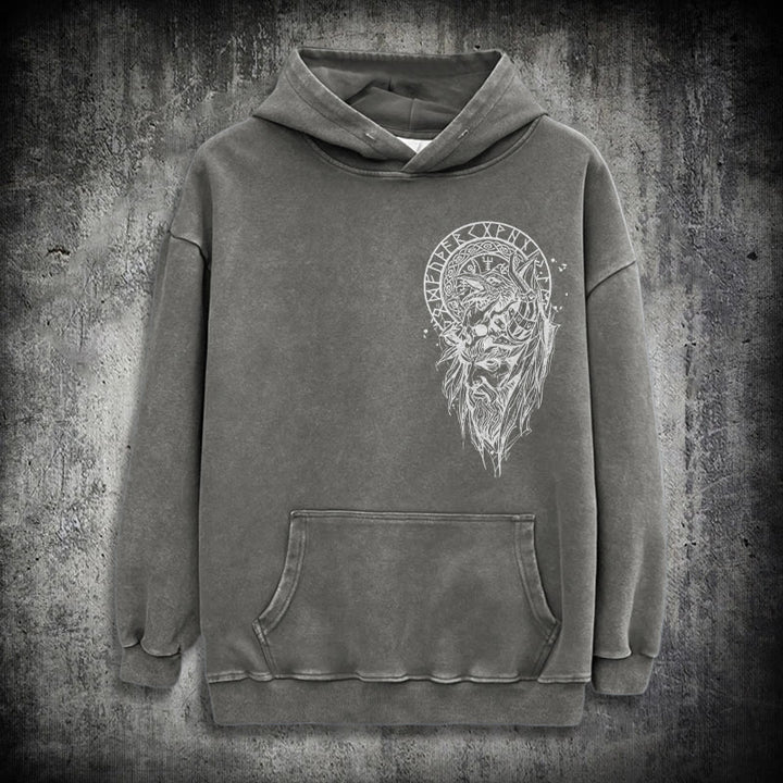 WorldNorse Viking Elder Rune Emblem Washed Hoodie - Grey - 3XL - image 12
